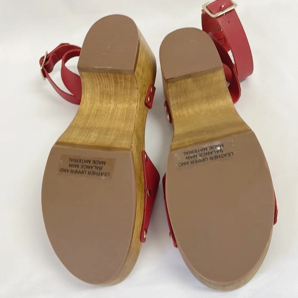 LULU’S Willy Red Leather Open Toe Clog/Sandals NEW! Size 7 - Picture 4 of 4